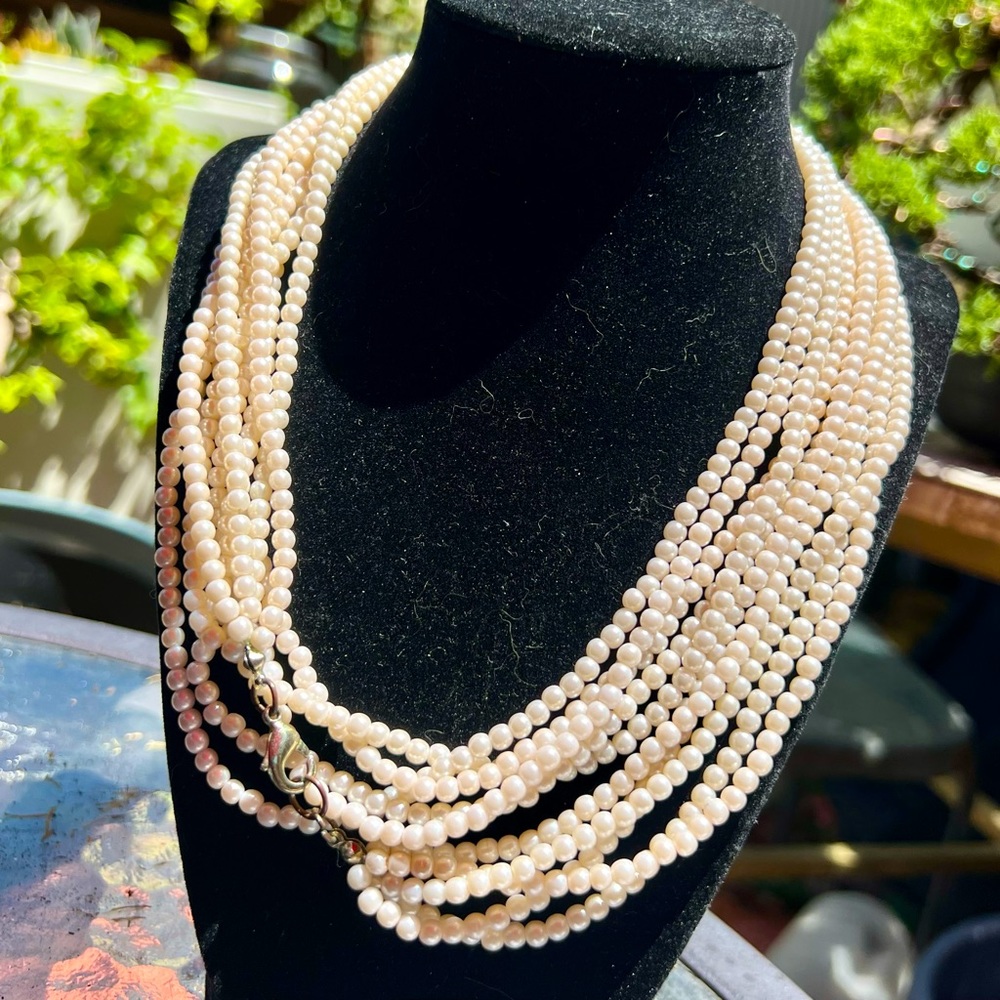 Vtg Graduated Multi-Tier Miniature Pearl Statement Necklace Grandmas Jewelry Box